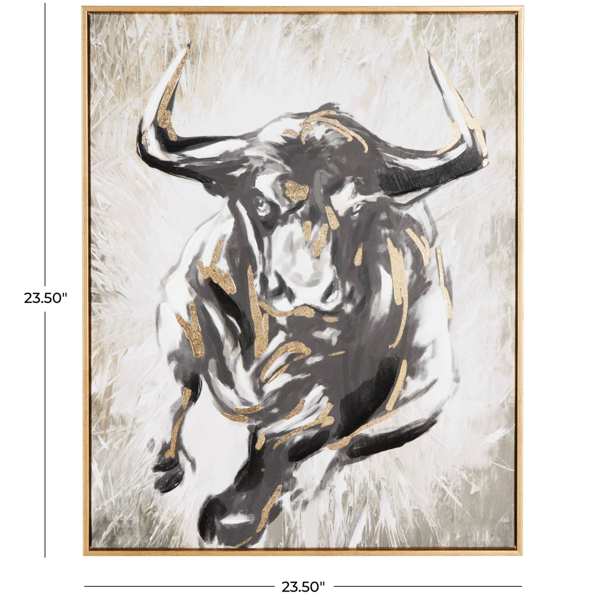 24" x 1.5" Gold Polystone Bull Shaded Running Living Room Framed Wall Art